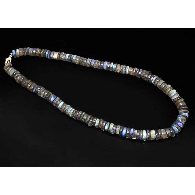 gemsmore:Genuine Blue Color Flash Labradorite Beads Necklace