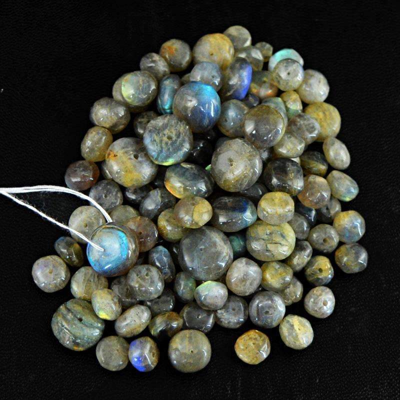 gemsmore:Genuine Blue Flash Labradorite Beads Lot Natural Round Shape Drilled