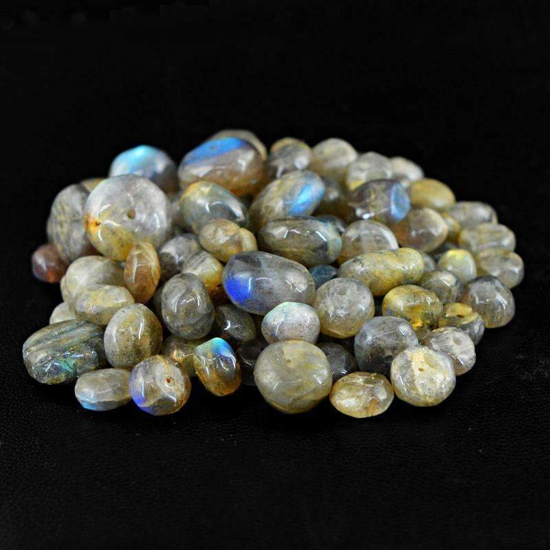 gemsmore:Genuine Blue Flash Labradorite Beads Lot Natural Round Shape Drilled