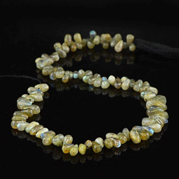 gemsmore:Genuine Blue Flash Labradorite Beads Strand Natural Drilled