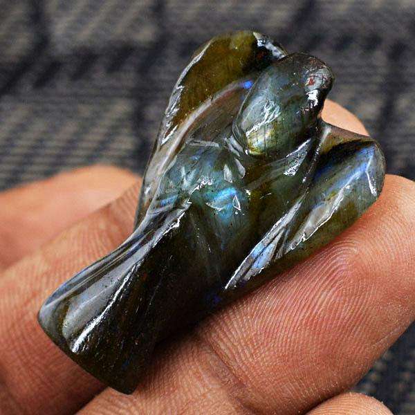 gemsmore:Genuine Blue Flash Labradorite Carved Healing Angel Gemstone