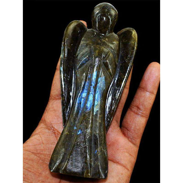 gemsmore:Genuine Blue Flash Labradorite Carved Healing Crystal Angel