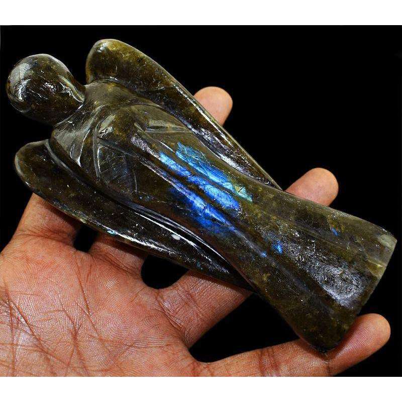 gemsmore:Genuine Blue Flash Labradorite Carved Healing Crystal Angel