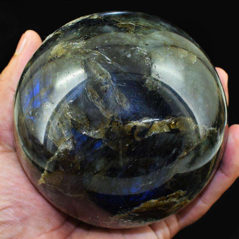 gemsmore:Genuine Blue Flash Labradorite Carved Reiki Healing Sphere
