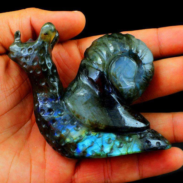 gemsmore:Genuine Blue Flash Labradorite Carved Snail