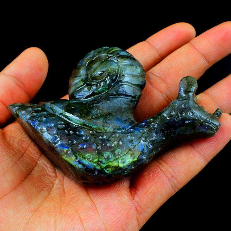 gemsmore:Genuine Blue Flash Labradorite Carved Snail