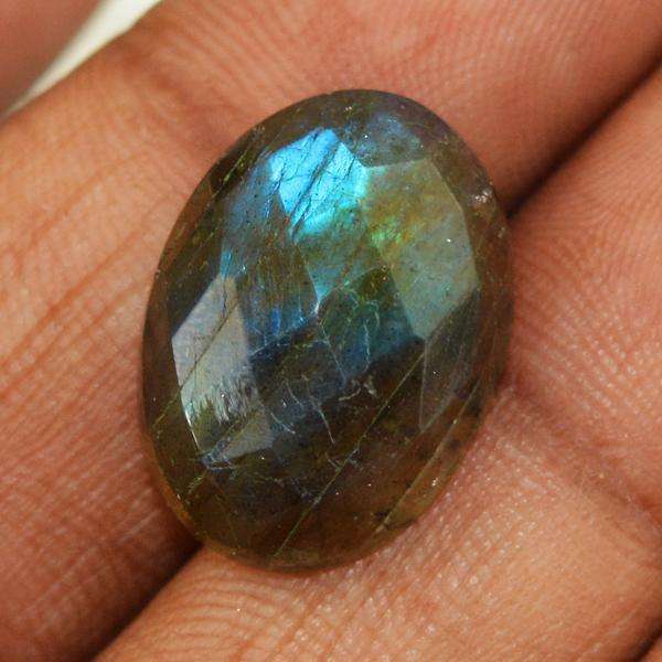 gemsmore:Genuine Blue Flash Labradorite Faceted  Oval Shape Loose Gemstone