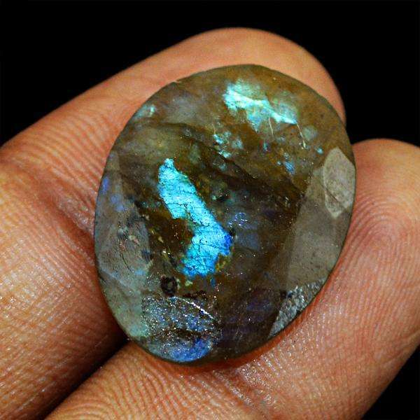 gemsmore:Genuine Blue Flash Labradorite Faceted Oval Shape Loose Gemstone