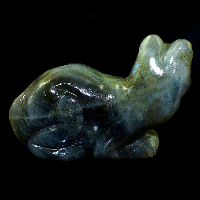 gemsmore:Genuine Blue Flash Labradorite Hand Carved Cat