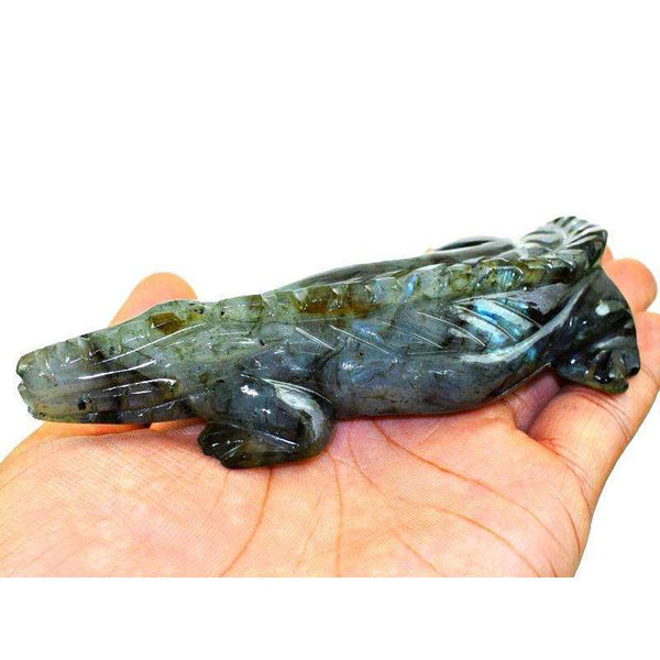 gemsmore:Genuine Blue Flash Labradorite Hand Carved Crocodile