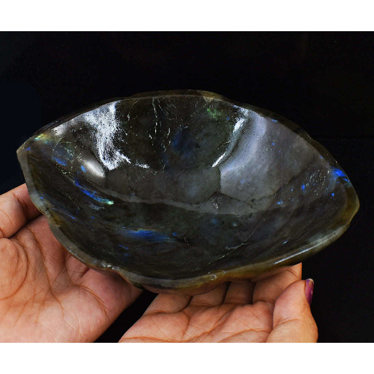 gemsmore:Genuine Blue Flash Labradorite Hand Carved Crystal Gemstone  Carving Bowl