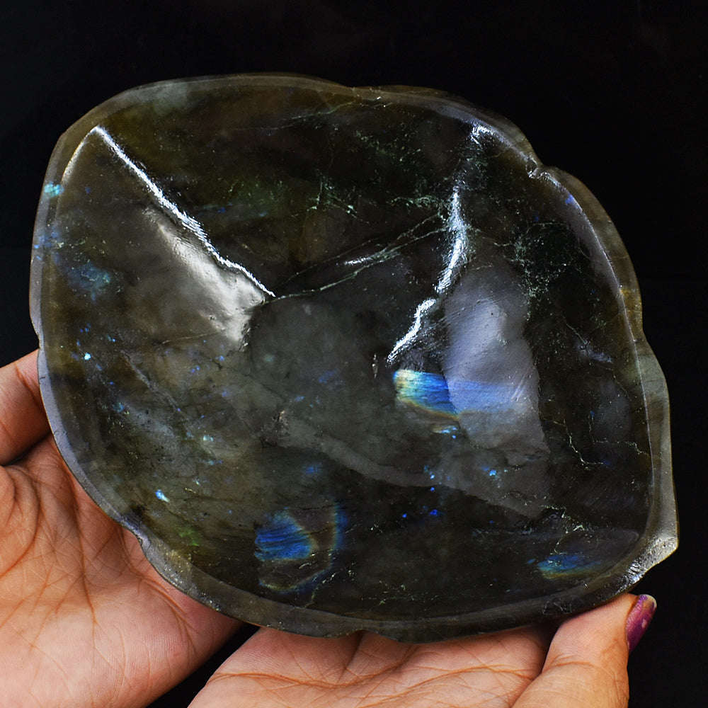 gemsmore:Genuine Blue Flash Labradorite Hand Carved Crystal Gemstone  Carving Bowl