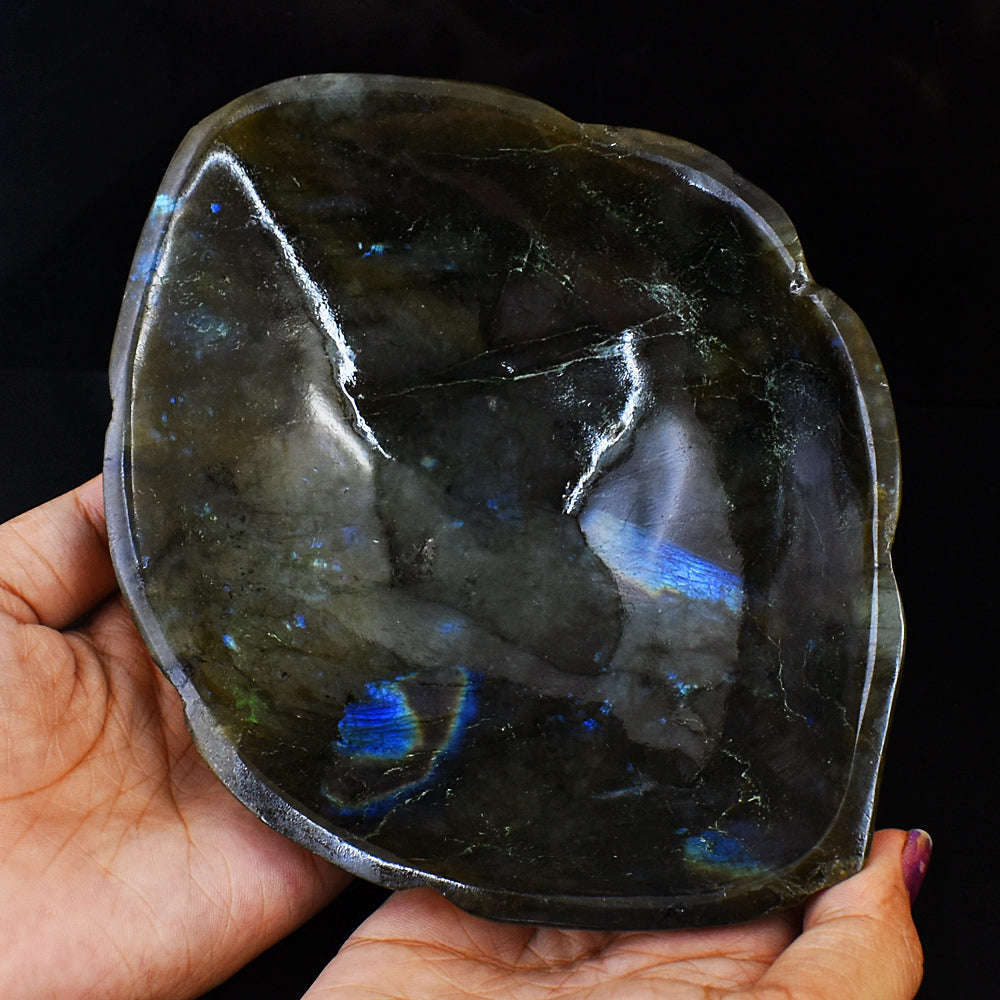 gemsmore:Genuine Blue Flash Labradorite Hand Carved Crystal Gemstone  Carving Bowl