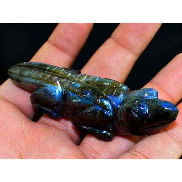 gemsmore:Genuine Blue Flash Labradorite Hand Carved Lizard
