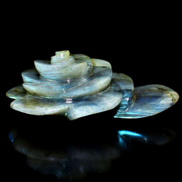 gemsmore:Genuine Blue Flash Labradorite Hand Carved Rose