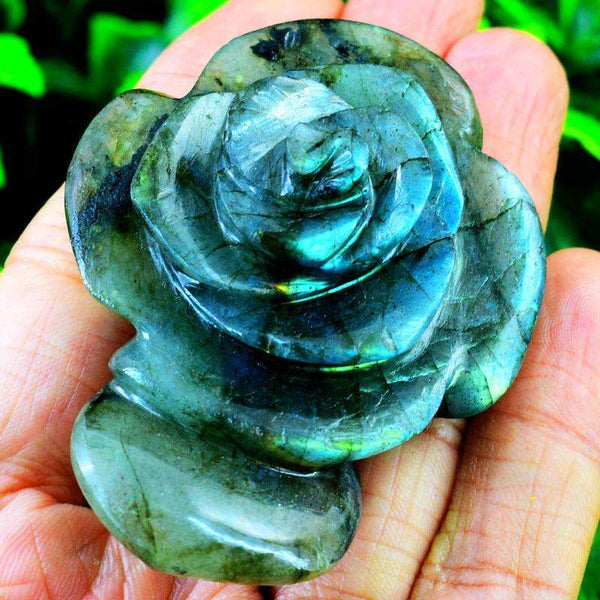 gemsmore:Genuine Blue Flash Labradorite Hand Carved Rose