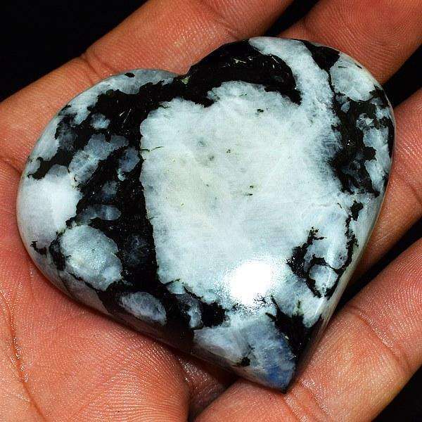 gemsmore:Genuine Blue Flash Moonstone Carved Heart Cabochon