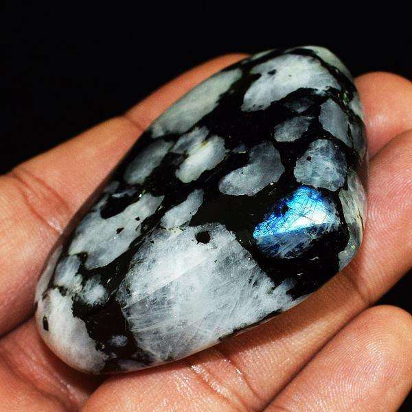 gemsmore:Genuine Blue Flash Moonstone Carved Heart Cabochon