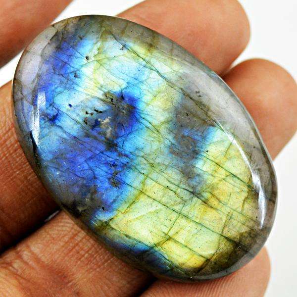 gemsmore:Genuine Blue & Golden Flash Labradorite Oval Shape Loose Gemstone