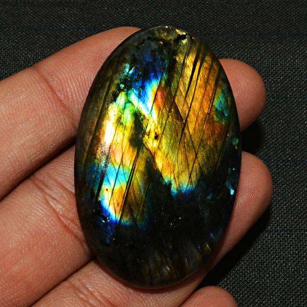 gemsmore:Genuine Blue & Golden Flash Oval Shape Labradorite Untreated Loose Gemstone