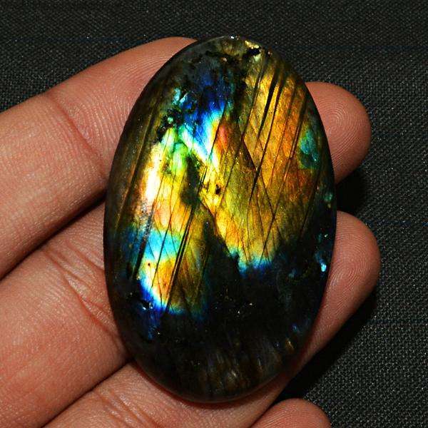 gemsmore:Genuine Blue & Golden Flash Oval Shape Labradorite Untreated Loose Gemstone