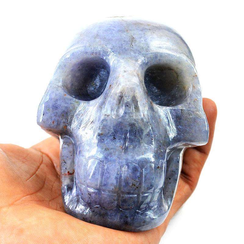 gemsmore:Genuine Blue Iolite Carved Gemstone Skull