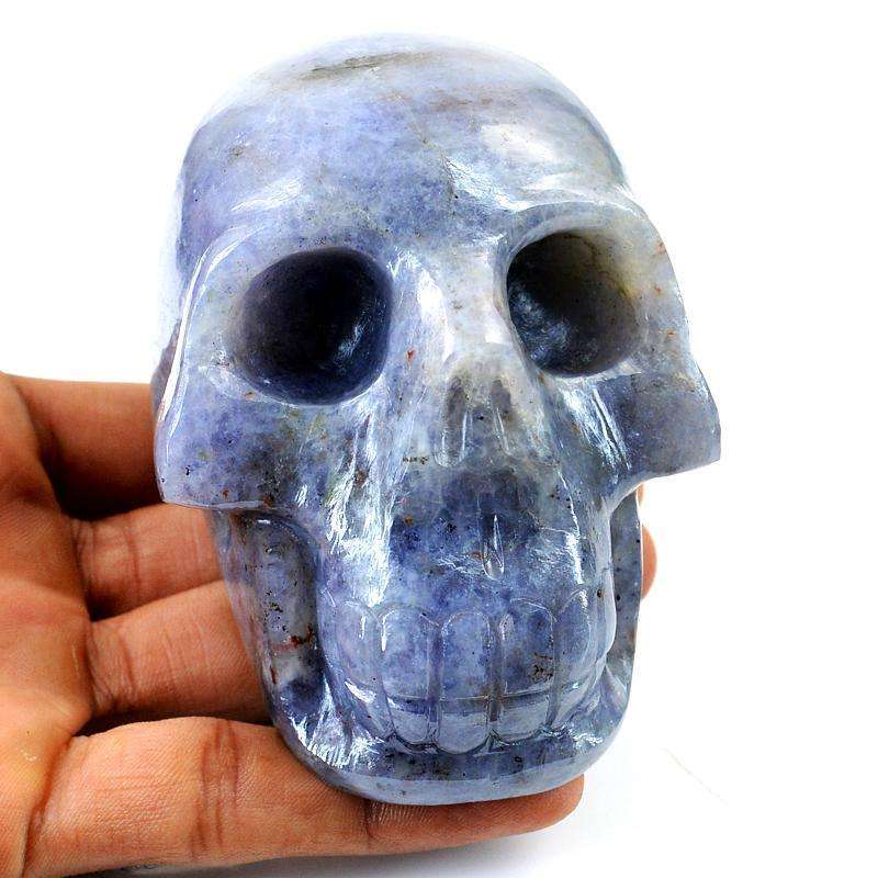 gemsmore:Genuine Blue Iolite Carved Gemstone Skull