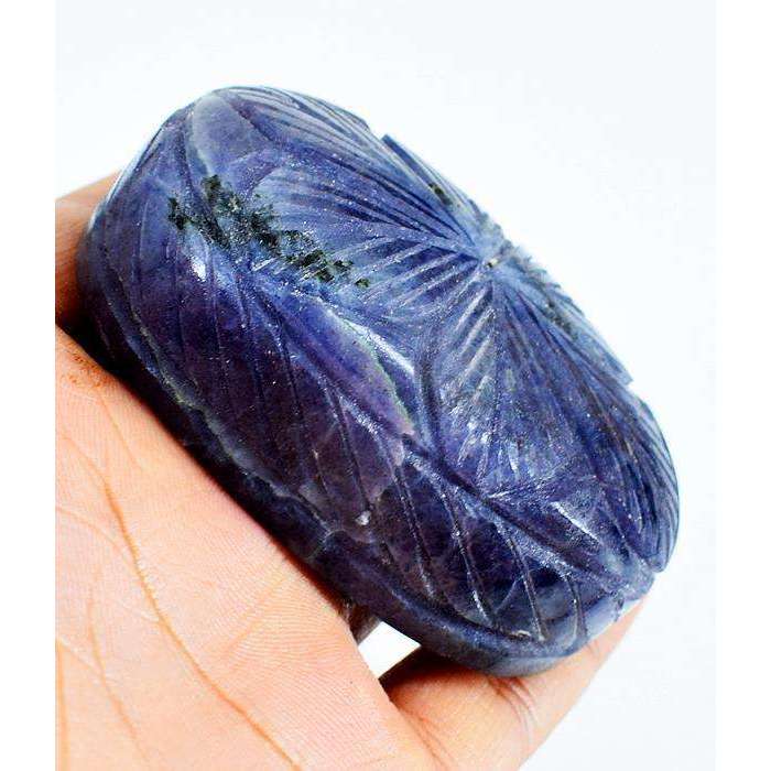 gemsmore:Genuine Blue Iolite Carved Oval Shape Cabochon