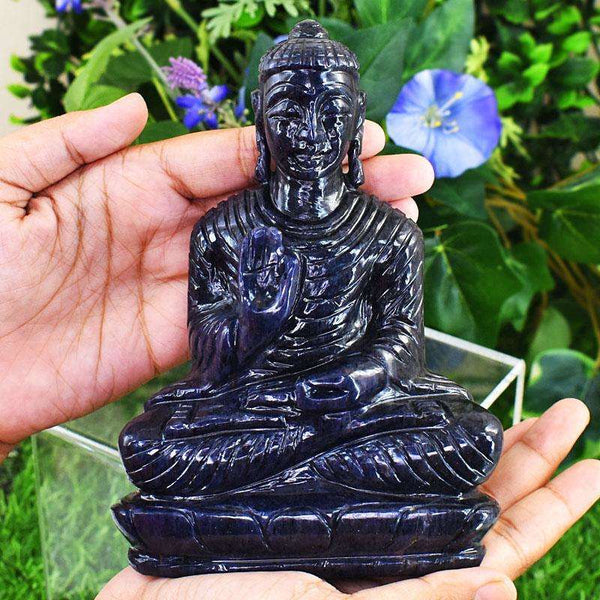gemsmore:Genuine Blue Jade Hand Carved Genuine Crystal Gemstone Carving Massive Lord Buddha