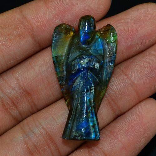 gemsmore:Genuine Blue Labradorite Carved Healing Angel Gemstone