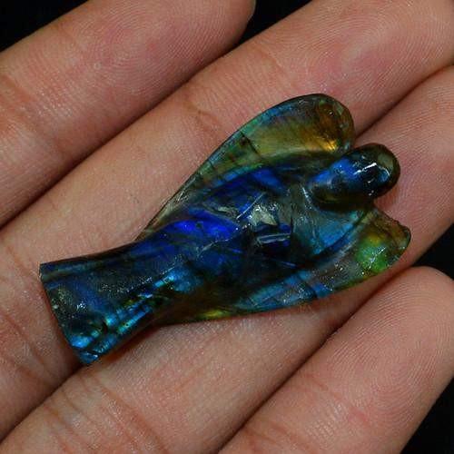 gemsmore:Genuine Blue Labradorite Carved Healing Angel Gemstone