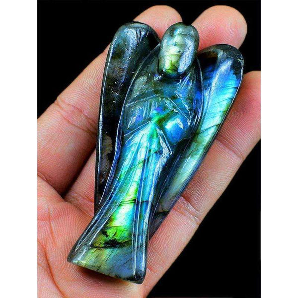 gemsmore:Genuine Blue Labradorite Carved Healing Crystal Angel