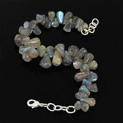 gemsmore:Genuine Blue Labradorite Untreated Beads Bracelet