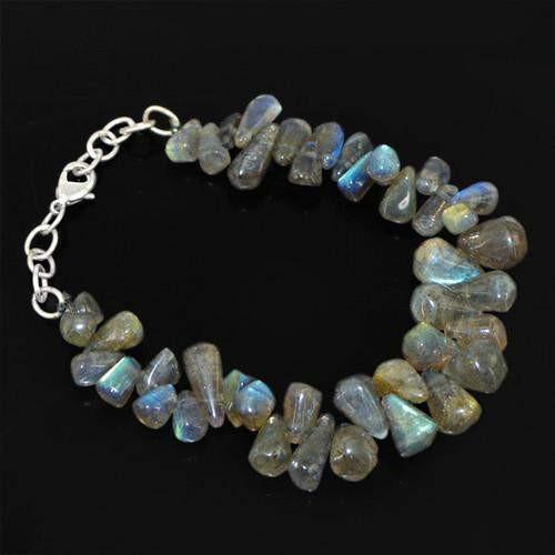 gemsmore:Genuine Blue Labradorite Untreated Beads Bracelet