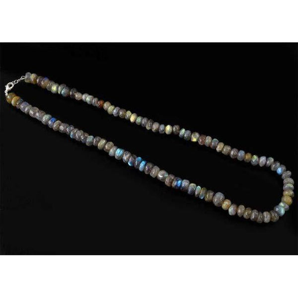 gemsmore:Genuine Blue Labradorite Untreated Beads Necklace