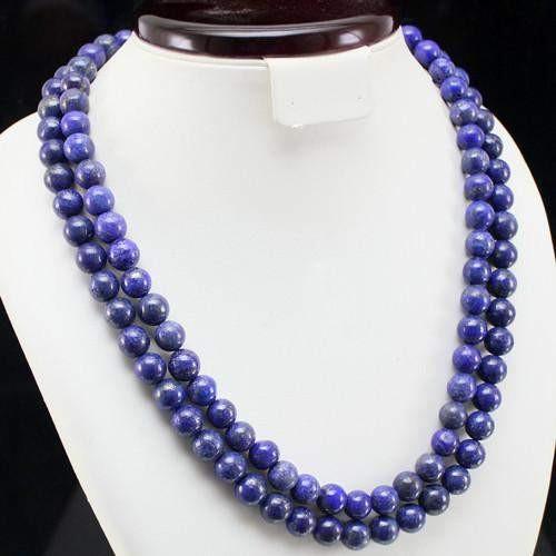 gemsmore:Genuine Blue Lapis Lazuli 2 line Beads Necklace