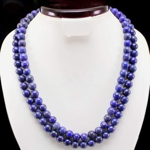 gemsmore:Genuine Blue Lapis Lazuli 2 line Beads Necklace