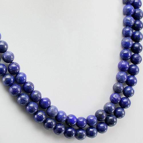gemsmore:Genuine Blue Lapis Lazuli 2 line Beads Necklace