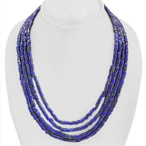 gemsmore:Genuine Blue Lapis Lazuli 4 Strand Beads Necklace