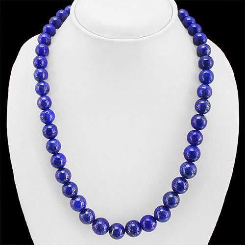 gemsmore:Genuine Blue Lapis Lazuli Beads Necklace Strand