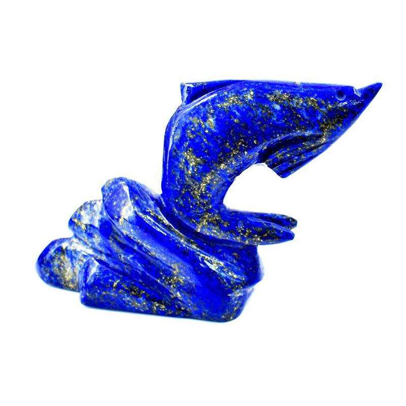 gemsmore:Genuine Blue Lapis Lazuli Carved Dophin On Rock