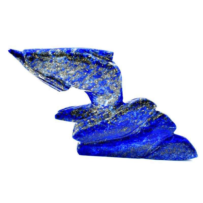 gemsmore:Genuine Blue Lapis Lazuli Carved Dophin On Rock