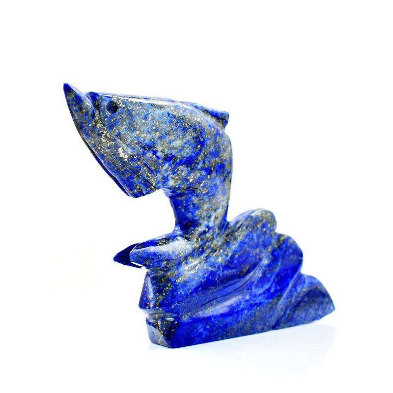 gemsmore:Genuine Blue Lapis Lazuli Carved Dophin On Rock