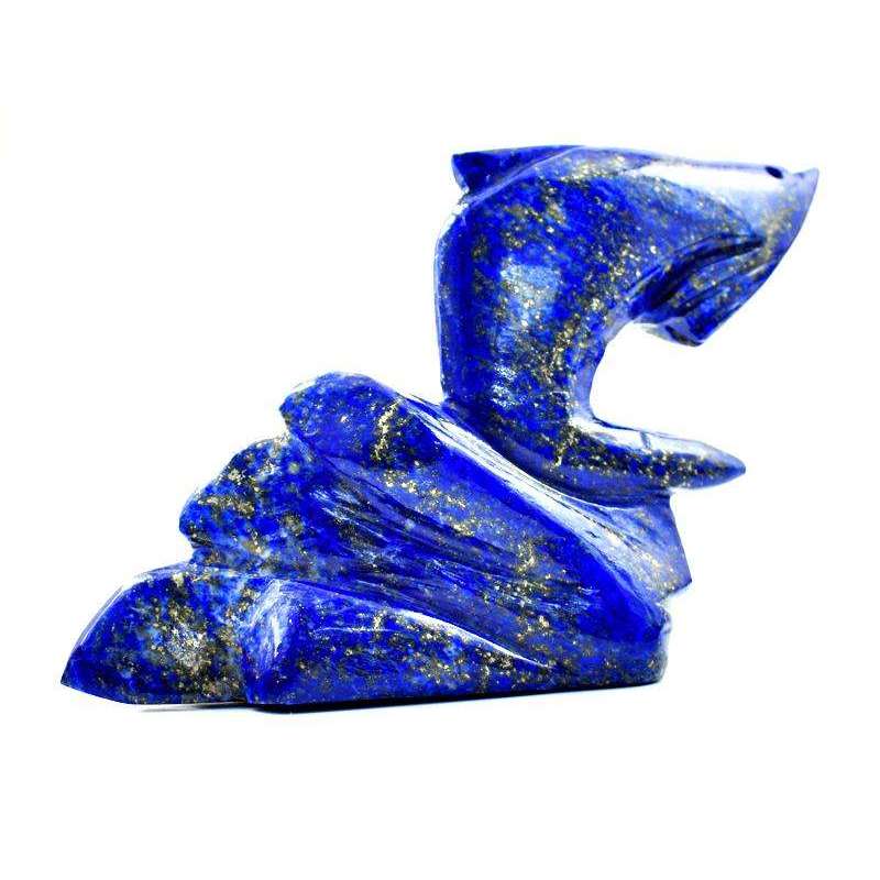 gemsmore:Genuine Blue Lapis Lazuli Carved Dophin On Rock