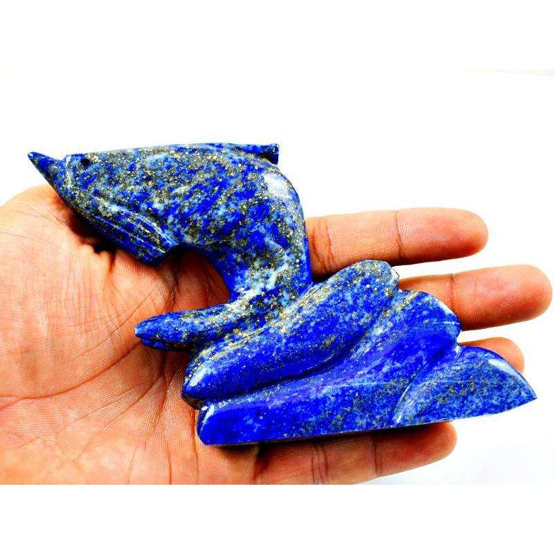 gemsmore:Genuine Blue Lapis Lazuli Carved Dophin On Rock