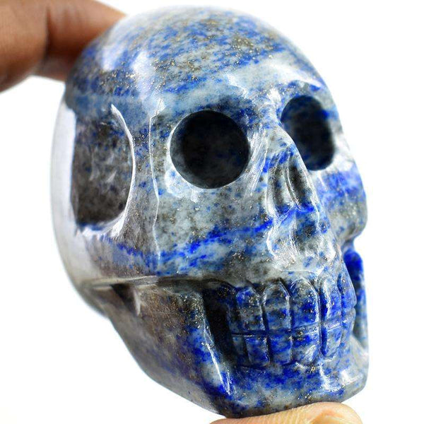 gemsmore:Genuine Blue Lapis Lazuli Carved Gemstone Human Skull