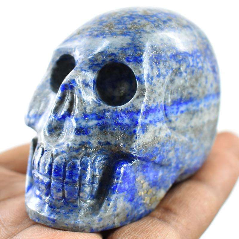 gemsmore:Genuine Blue Lapis Lazuli Carved Gemstone Human Skull