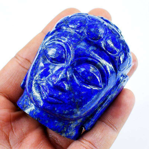 gemsmore:Genuine Blue Lapis Lazuli Carved Lord Buddha Head Idol