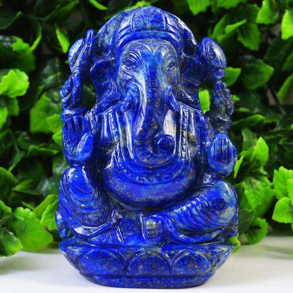 gemsmore:Genuine Blue Lapis Lazuli Carved Lord Ganesha