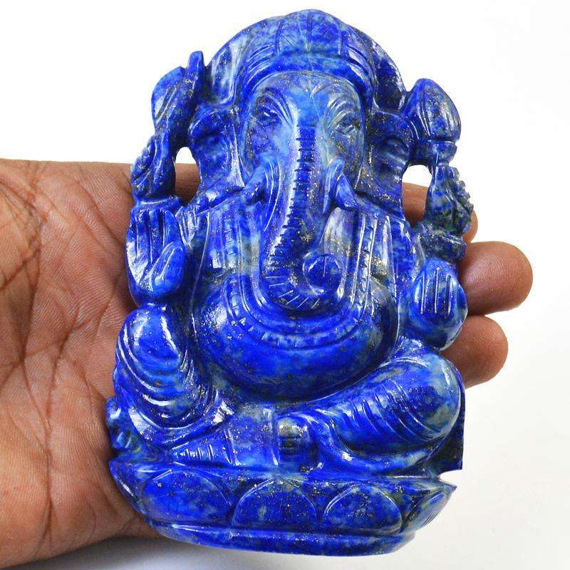 gemsmore:Genuine Blue Lapis Lazuli Carved Lord Ganesha